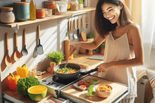  Mini cozinha funcional como usar móveis dobráveis para liberar espaço de bancada
